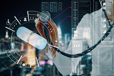 Doctor using tablet with simple UI